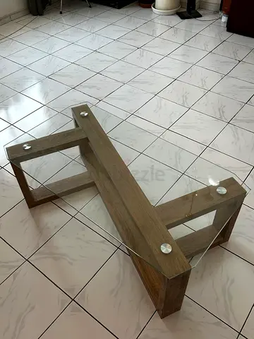 Glass Top Coffee Table with Wooden X-Base - Good Condition