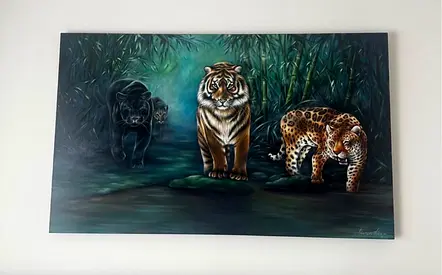 Hand-painted Jungle Trio Canvas: Tiger, Leopard  Panther