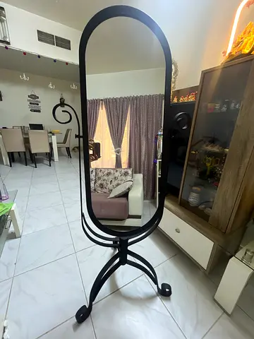 Free Standing Full Length Oval Mirror with Wrought Iron Frame