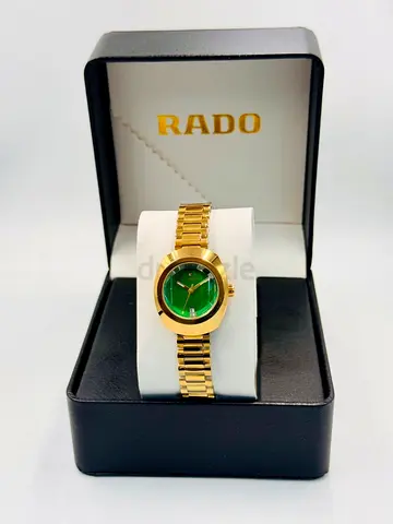 Rado gold-tone womens watch with green dial, in original box