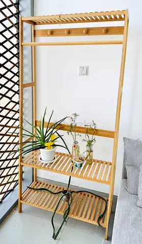 Wooden Coat Rack with Shelves