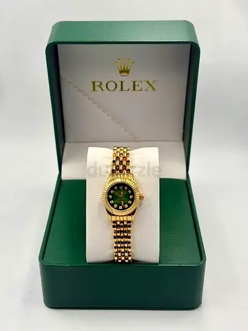 Gold-tone Rolex-style Ladies Watch with Green Dial in Box