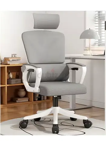 Ergonomic Mesh Office Chair with Headrest - White Frame, Grey Mesh