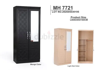 2-Door Wardrobe with Mirror (Wenge / Light Oak) - 80x45x180cm