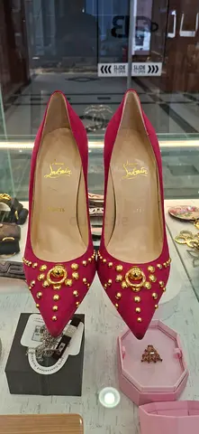 Christian Louboutin Magenta Suede Studded Heels