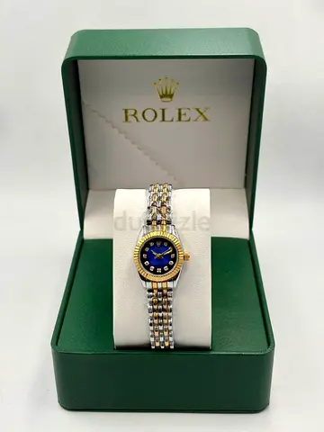 Rolex two-tone ladies watch with blue dial and diamond markers