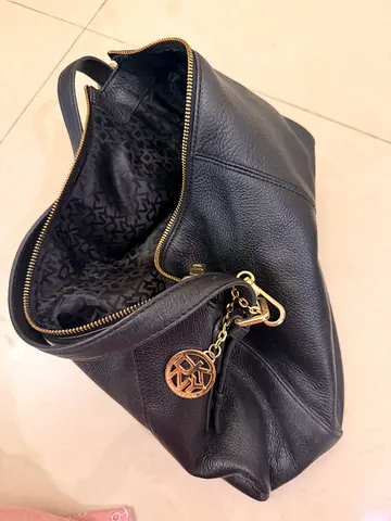 DKNY Black Leather Hobo Bag with Gold Hardware