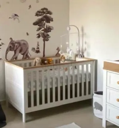 Solid White Baby Crib with Mobile — Good Condition