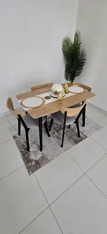 Modern 4-Seater Dining Table with Chairs - Light Wood Finish