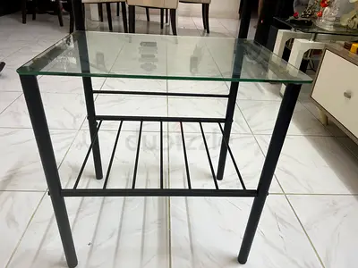 Modern Glass Top Side Table with Metal Frame