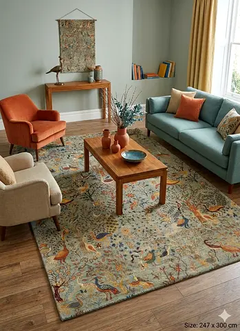 2.5 x 3 Large hand knotted Nature Inspired Area Rug with Bird and Tree Motif afghan wool carpet