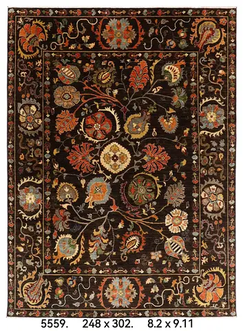 2.5 x 3 Floral Pattern black Afghan wool handmade Carpet living room bedroom kitchen kids room rug