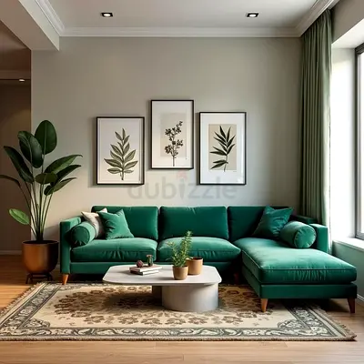 Modern Emerald Green Velvet L-Shape Sectional Sofa