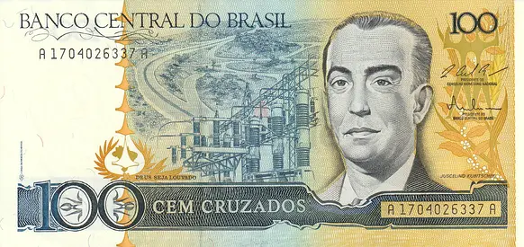 BRAZIL 100 CRUZADOS BANKNOTE 1987