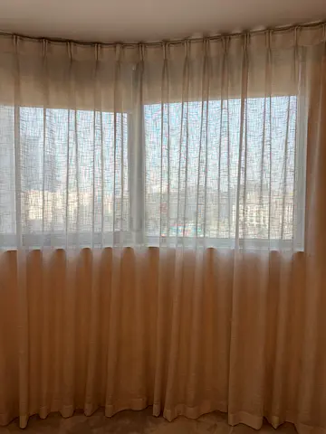2 large Beige sheer curtain and 6 blackout curtains - good condition