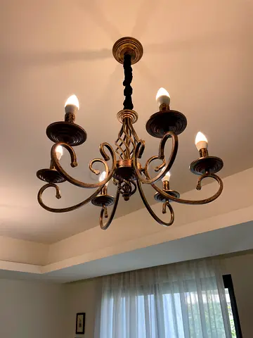 Ornate 6-Arm Metal Chandelier - Antique Bronze Finish- two units