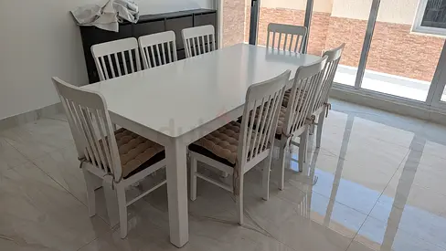 White 6-Seat Dining Table with Chairs - Good Condition