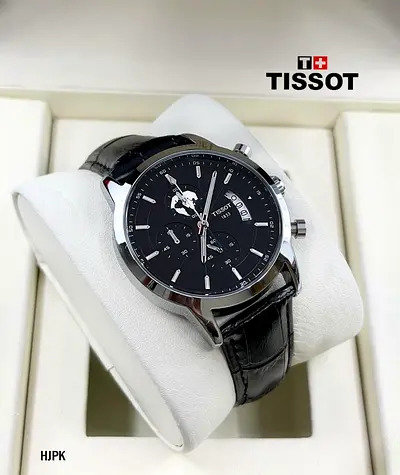 Tissot Mens Black Leather Chronograph Watch