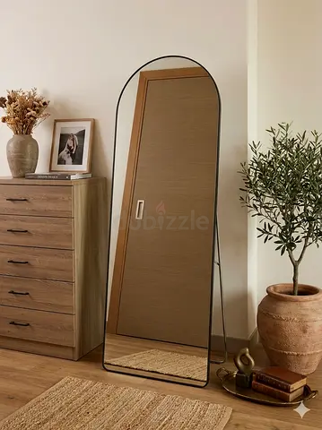 Full-length Arched Standing Mirror with Black Frame