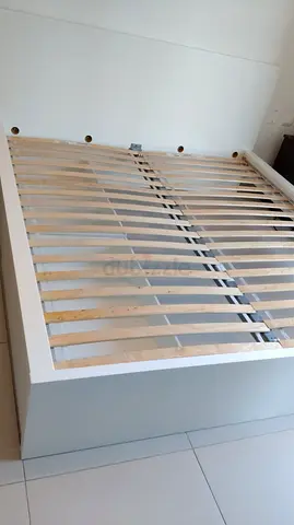 Ikea White Wooden Double Bed Frame with Slats