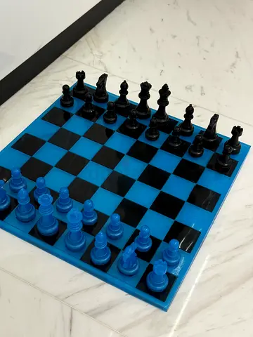 Exciting Blue and Black Chess Board Game Set - Perfect for Strategy Lovers!