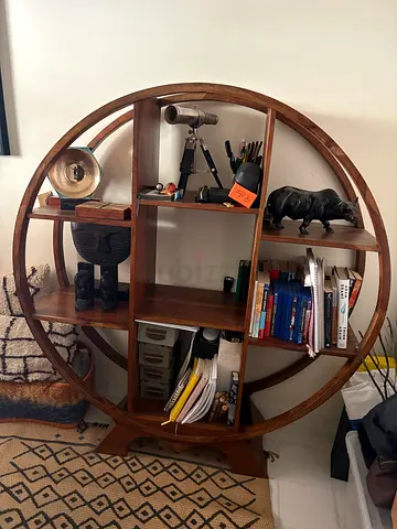 Round Wooden Display Shelf / Bookcase - Solid Wood, Unique Circular Design