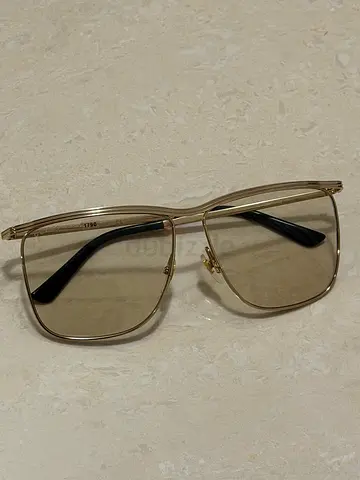 GUCCI Gold Metal Square Sunglasses (Light Tinted/Clear Lens) - Authentic
