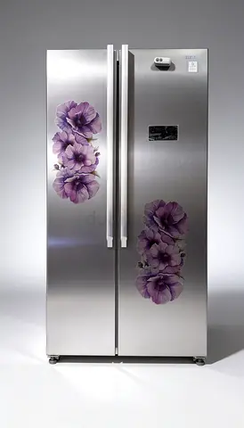 Geepas Side-by-Side Refrigerator with Floral Magnets - Good Working Condition