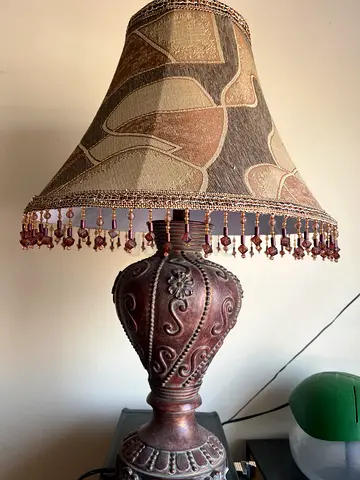 Ornate Table Lamp with Fabric Shade and Beaded Trim