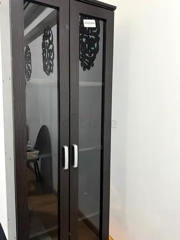 Modern Dark Brown Display Cabinet with Glass Doors