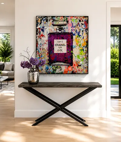 Andrew Martin Industrial X-Leg Console Table with Dark Wood Top