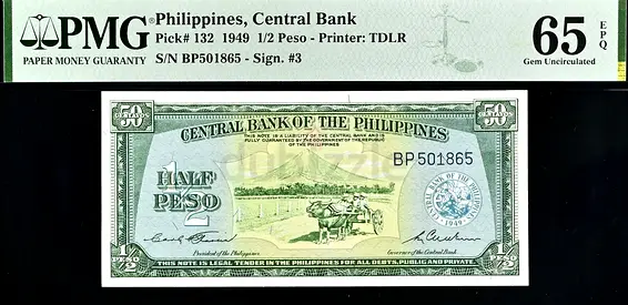 Philippines,  1/2 Peso Banknote  /  1949 / Gem Uncirculated
