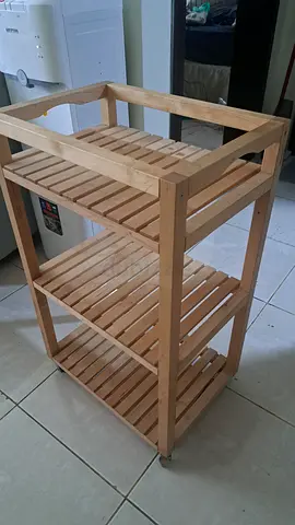Solid Wood Kitchen Trolley with Two Shelves and Handle
