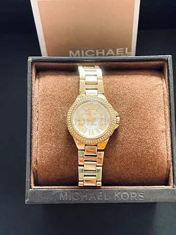 Michael Kors Ladies Gold Tone Watch with Crystal Bezel – Excellent Condition