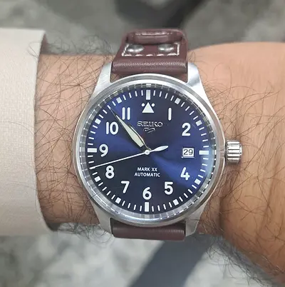 MOD Seiko Mark XX Automatic Mens Watch - Blue Dial, Brown Leather Strap