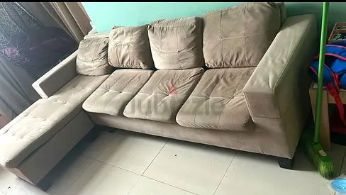 4-seater L-shaped Fabric Sofa with Ottoman - Beige