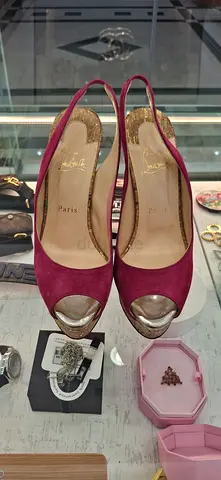 Christian Louboutin Suede Peep Toe Slingback Heels