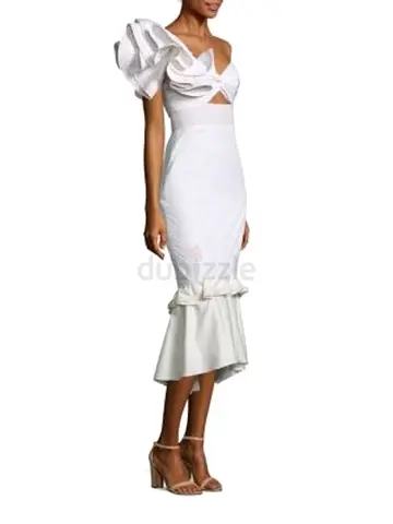 Johanna Ortiz White One-Shoulder Ruffle Midi Dress – XS