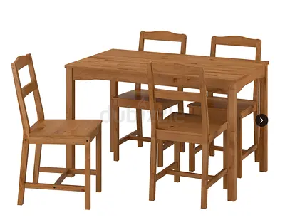 IKEA HAGERNAS Solid Wood 4-Seater Dining Table with Chairs - Natural Finish