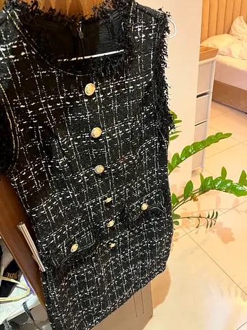 Clothes set :) Black tweed sleeveless vest with gold buttons, good condition