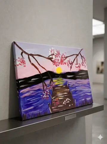 Hand-painted Cherry Blossom Sunset Canvas