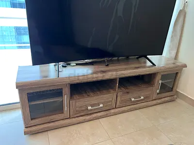 Wooden TV Console / Entertainment Unit with Drawers and Glass Doors