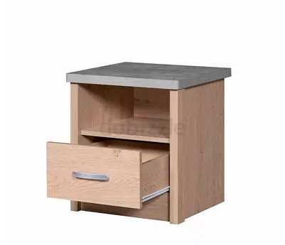IKEA MALM-style Bedside Table with Drawer and Shelf - Light Oak/Concrete Top