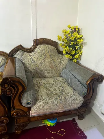 Ornate Wooden Single Armchair with Upholstered Seat