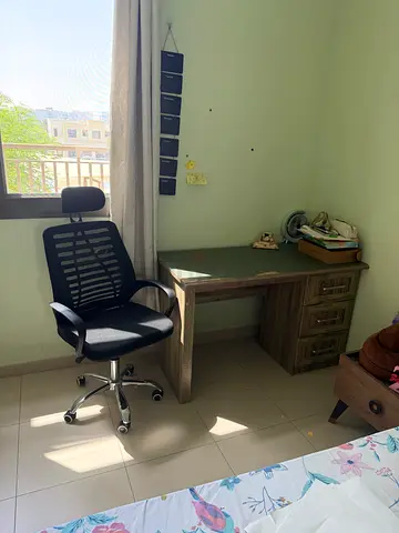 Study table and Ergonomic swivel office chair (black) — good condition
