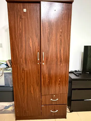 Wooden 2-Door Wardrobe with Drawers - Good Condition