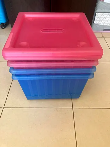 Stack of Plastic Storage Boxes with Lids - Blue  Pink (Vessla IKEA)