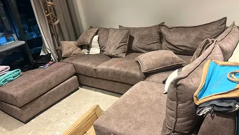 L shaped sofa brown