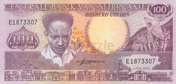 SURINAME 100 GULDEN BANKNOTE 1986