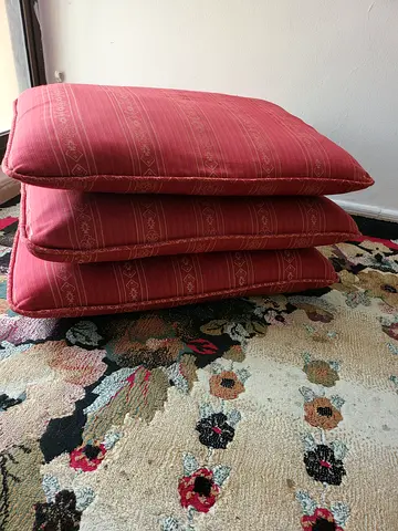 Set of 3 Cushions / Floor Seats in Red Stripe Fabric Remeable Covers-Durable material Good Condition